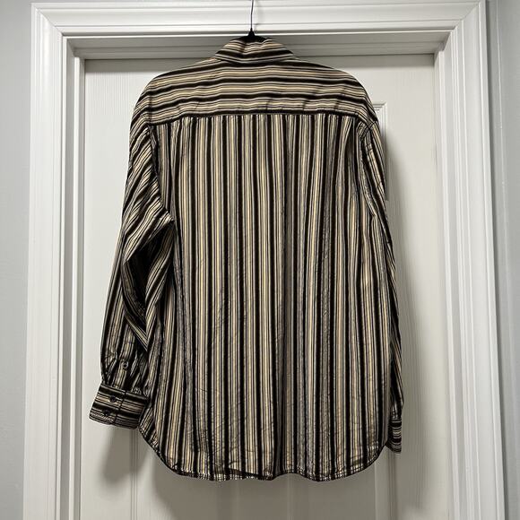 Tommy Bahama silk stripe long sleeve brown‎ blue yellow button up collar XL/TG - Picture 2 of 12